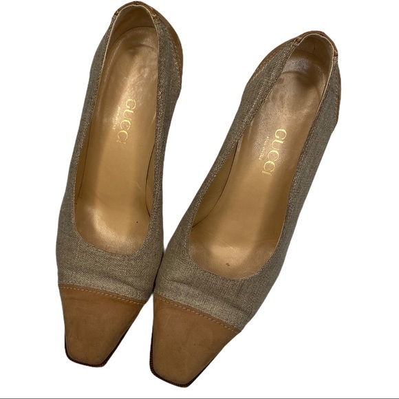 Gucci Vintage Authentic Neutral Blocky Suede Trim Square Toe Block Heels 39 - Picture 15 of 15